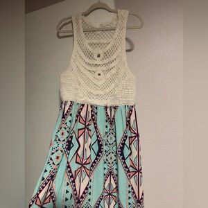 Boho Crochet Top Dress with Geometric Skirt